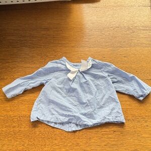 Jacadi Blue Blouse with White Bow Detail, 6m